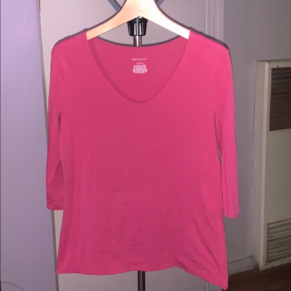 Merona rosy pink tee with quarter sleeves